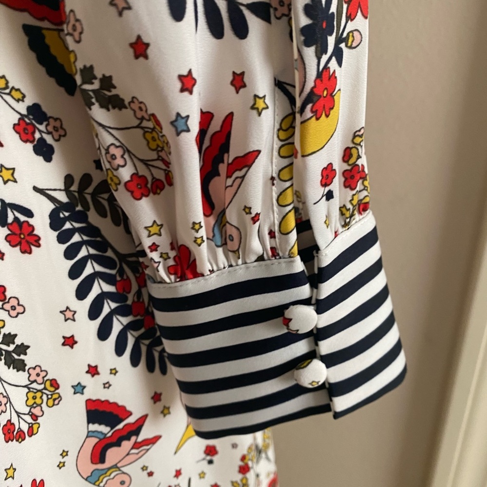 Boden White Maxi Dress with Navy Stripes and Multicolor Floral Print - Picture 7 of 7
